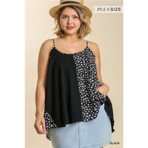 Linen Blend Mixed Animal Print Adjustable Spaghetti Strap Top